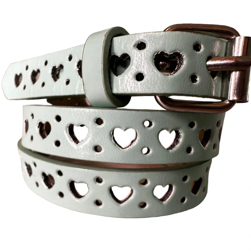 Vegan Leather Punched Hearts Skinny Belt